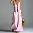 thumbnail image 5 of Guieoi Summer Dresses for Women under $10 Plus Size Flowy Buttoned Cotton-Linen Loose Pocket Sleeveless Printed Striped Maxi Dress Pink XXL, 5 of 7
