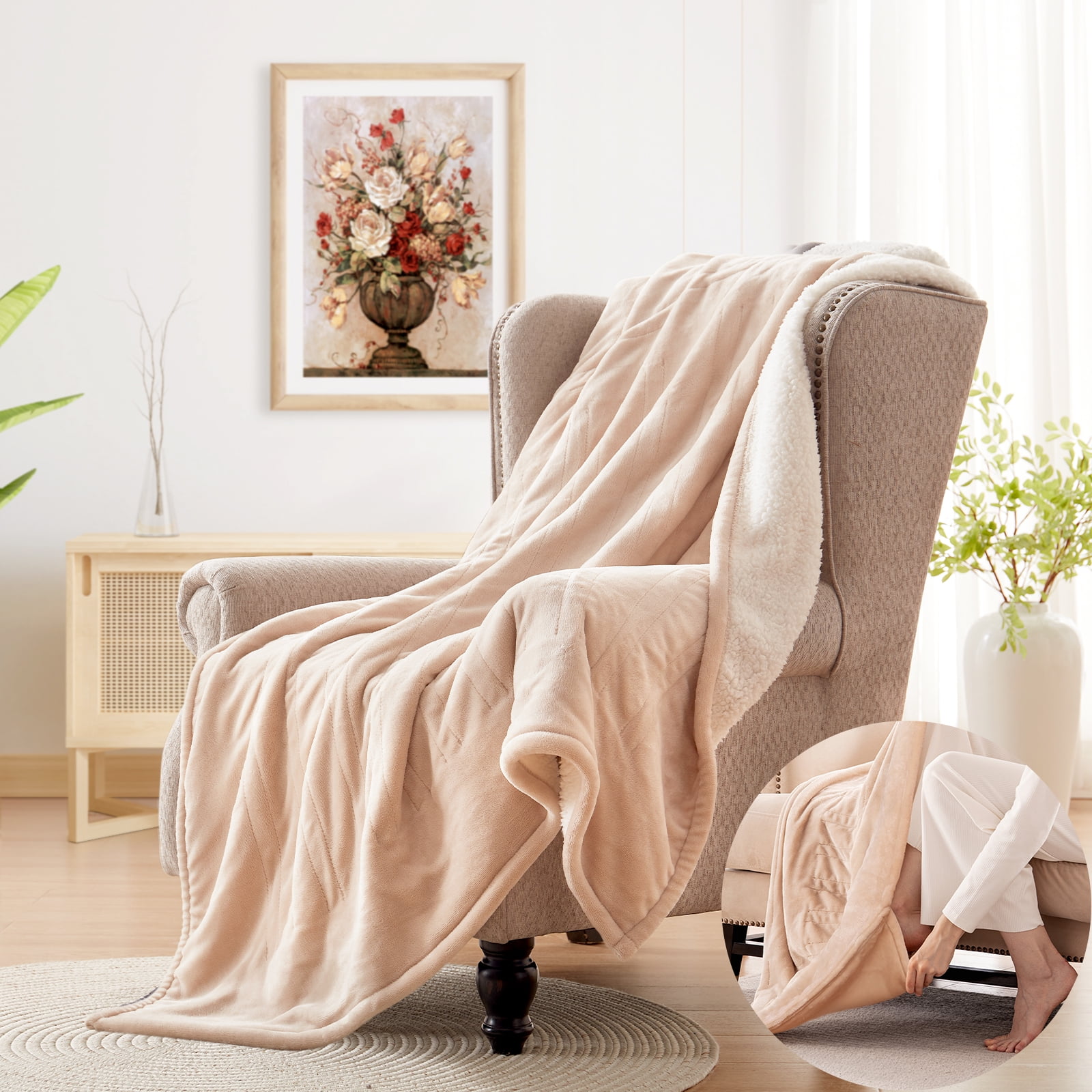 Westinghouse Electric Blanket Heated Throw Blanket with Foot Pocket