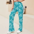 thumbnail image 3 of White Butterflies Teal Background Pattern Women's Wide Leg Pants High Waist Adjustable Knot Loose Casual Trousers Business Work Casual Pants, 3 of 8