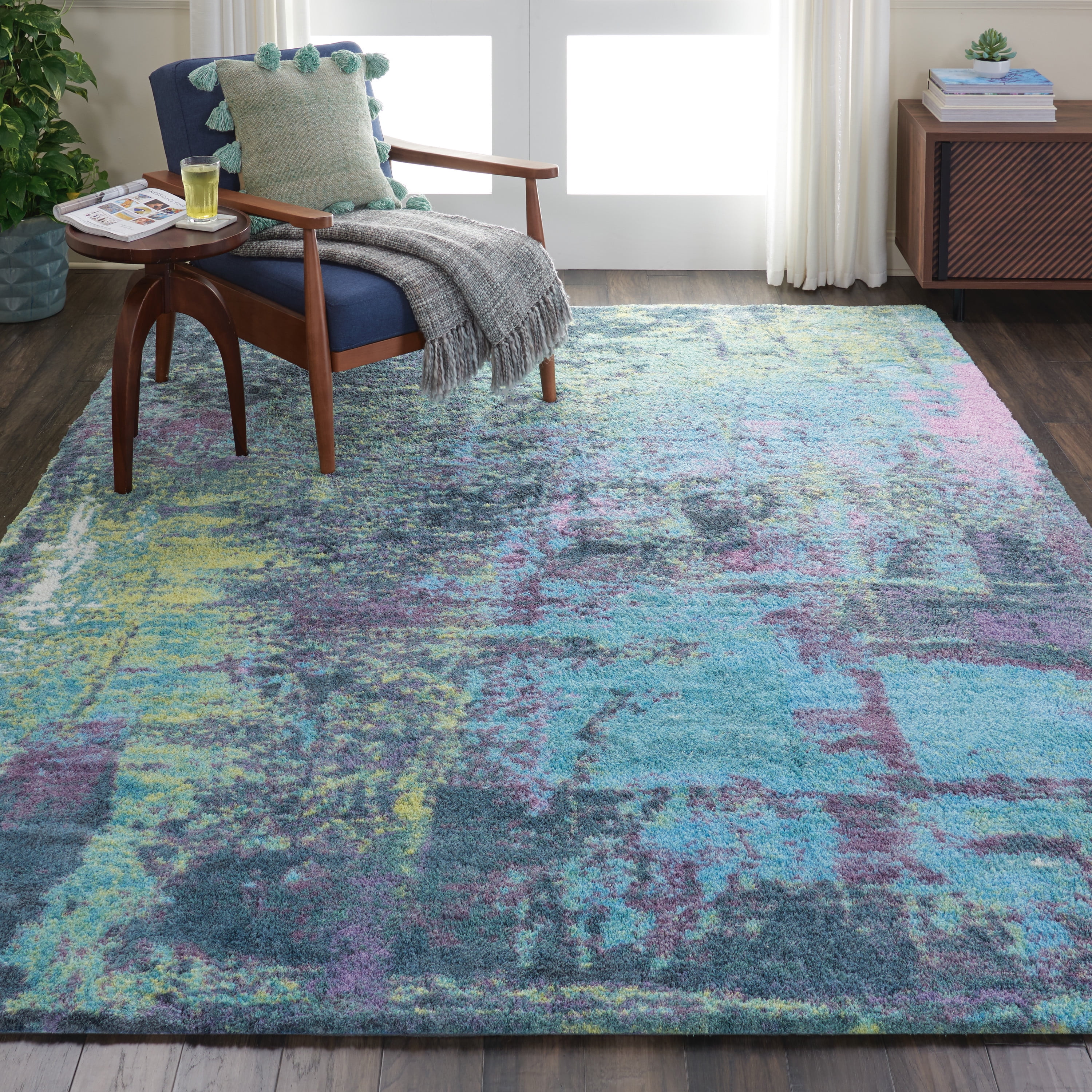 Nourison Abstract Shag Plush Abstract Teal Area Rug