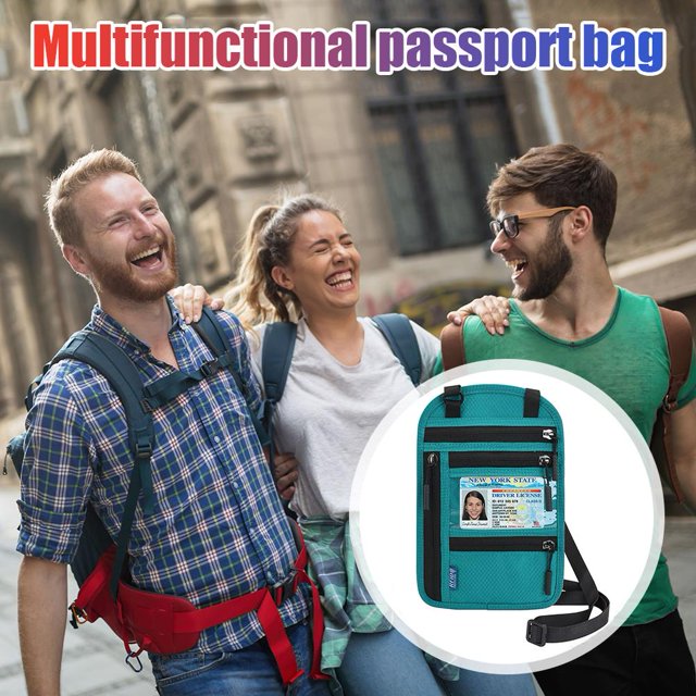 Escalada 3 uds porta pasaporte de viaje RFID tarjeta de identificación hombro cuello bolsa (azul lago)