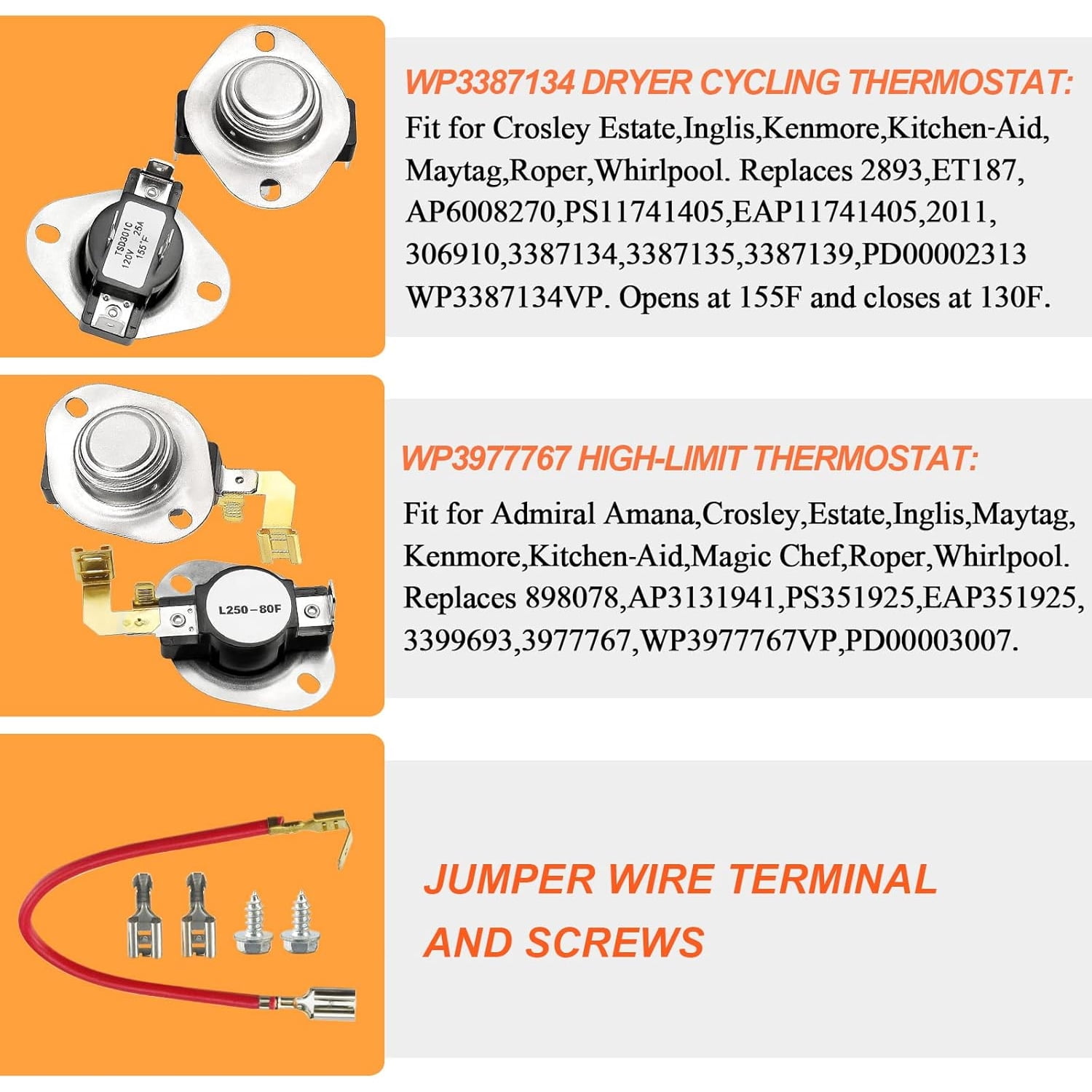 【Upgraded】279838 W10724237 Dryer Heating Element Kit for Whirlpool Kenmore Maytag Dryer - 3977767 3392519 Thermostat Fuse 3387134 397793 Thermostat- Replaces PS334313 4531017 MEDX655dW1 WED4815EW1