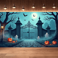 thumbnail image 2 of Halloween Theme Decorative Banner Spooky Atmosphere Jack o Lanterns Gate Design for Outdoor Decorating Holiday Party Night, 2 of 5