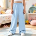 thumbnail image 2 of Ixbnca Long Pants for Girls Textured Wide Leg Solid Color Pants Lounge Elastic High Waist Comfy Vacation Trousers, 2 of 6