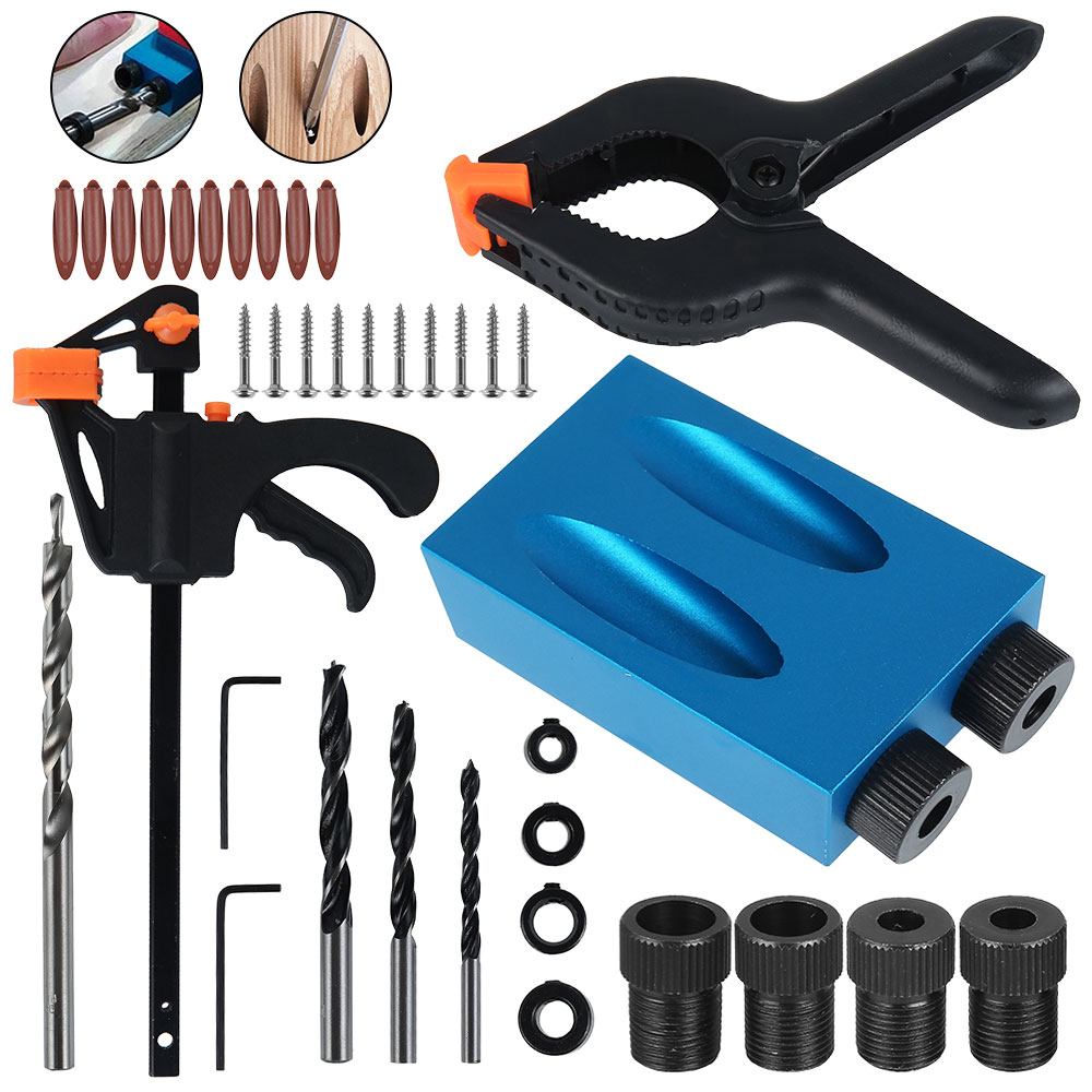 34pcs Pocket Hole Jig Kit 15 Degree Dowel Drill Joinery Kit 6/8/10mm