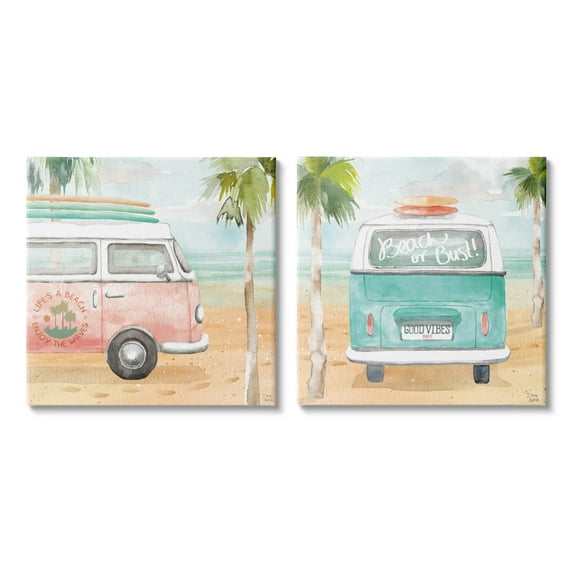 Stupell Industries Tropical Beach Vacation Van Painting Gallery Wrapped Canvas Print Wall Art, Set of 2, Design by Dina June