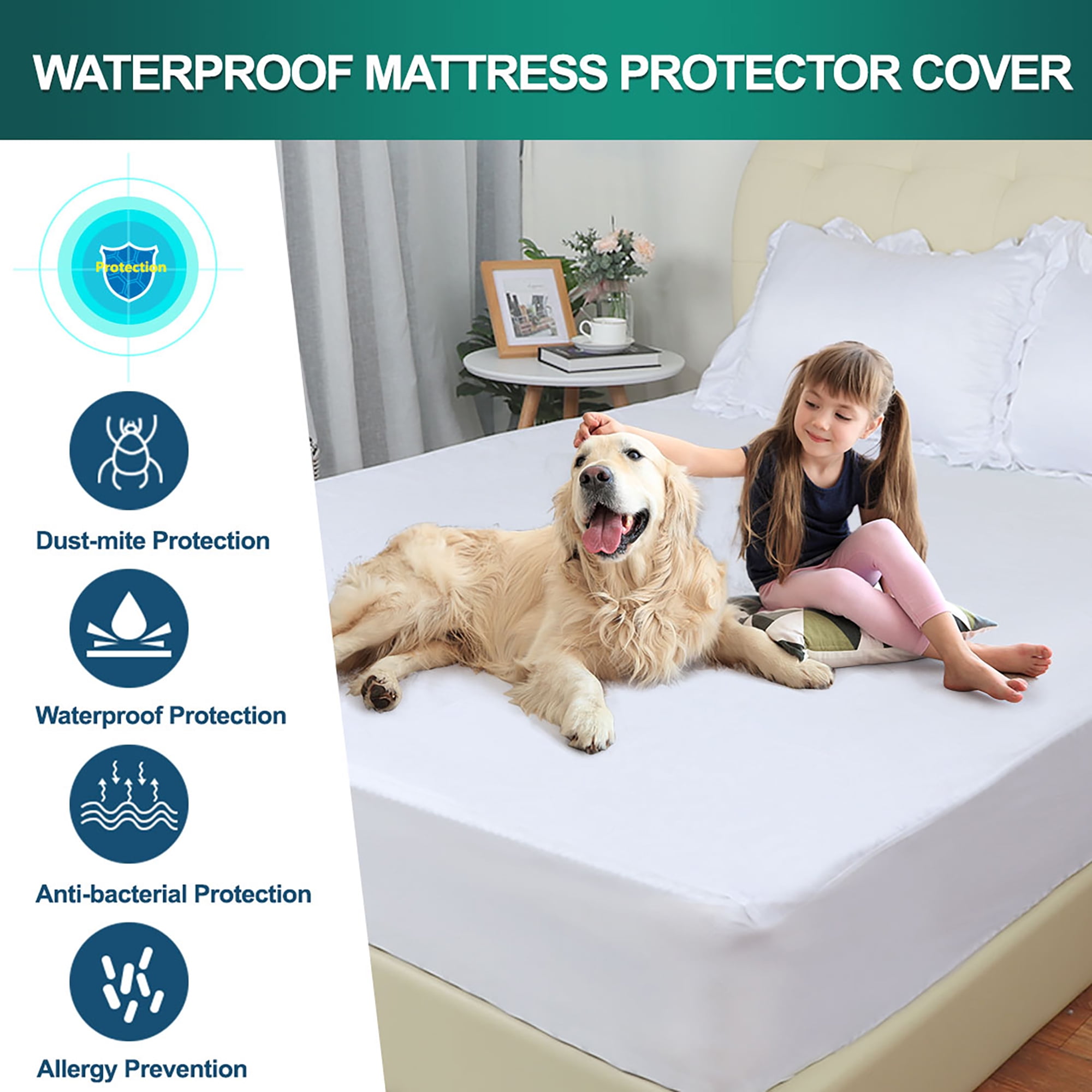 Mibio Hypoallergenic Cotton Fitted Twin Size Mattress Protector 