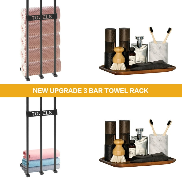 Towel Racks for Bathroom, Upgrade (Bilayer) 3 Bar Metal Towel Holder for  Bathroom Wall, Rolled Towel Storage for Small Bathroom with Wooden Shelf  and