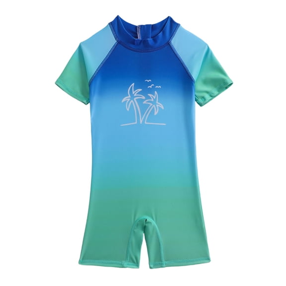 WERYOUNG Boy's One-Piece Swimsuits Short Sleeve Crewneck Kids Gradient Color Swimwear Beach Sports Comfortable Cozy Children Beachwear