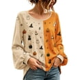 thumbnail image 2 of Stamzod Long Sleeve Tops for Women Trendy Fashion Patchwork Printed Halloween Shirt Loose Casual Fall Blouses, 2 of 5