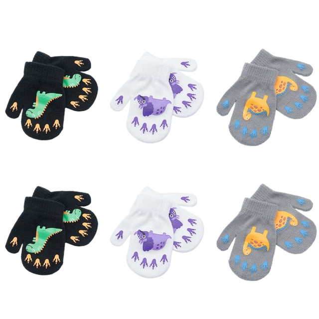 Manoplas de dinosaurios de dibujos animados, lindos guantes cálidos estampados