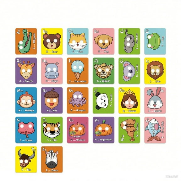 26 Extra Large Animal Alphabet Flash Cards With Oversized 7"X8.6" Size, Abc Learning Cards With Fun Cartoon Characters And Interactive Hole Design, Educational Toys For Toddlers