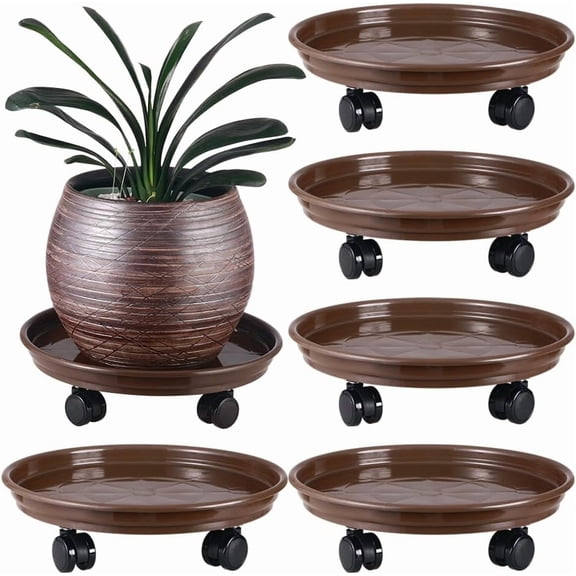 5 Packs Large Plant Caddy with PU Wheels 12" Rolling Plant Stands Heavy-duty Plastic Plant Roller Base Pot Movers Plant Saucers on Wheels Indoor Outdoor Plant Dolly with Casters Planter Tray Coaster
