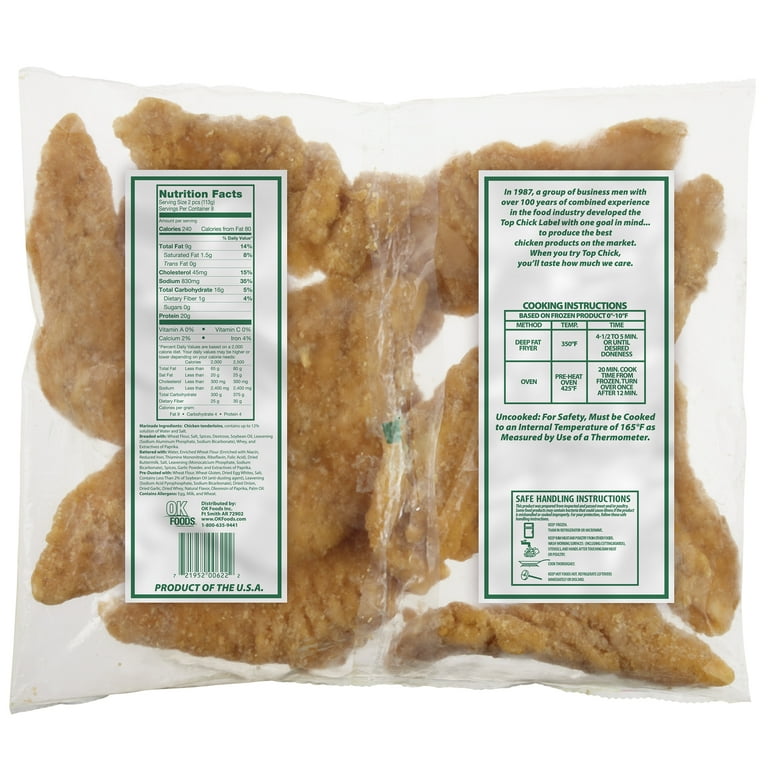 Top Chick Breaded Chicken Tenderloins, 20g Protein per 2 Piece Serving, 2 lb (Frozen)
