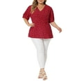 thumbnail image 2 of Unique Bargains Women's Plus Size Polka Dots V Neck Short Sleeve Wrap Peplum Top 1X Red, 2 of 7
