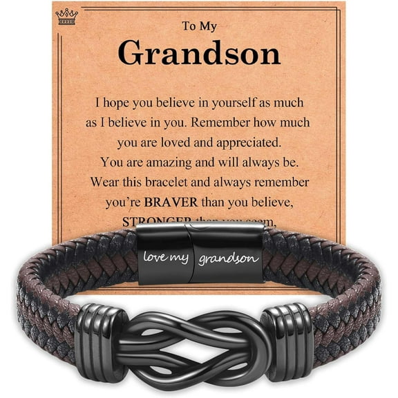 Infinity Knot Bracelet Leather Bracelet Gifts for Son Grandson Nephew Brother Dad Husband Uncle Grandpa Boyfriend, Easter Graduation Christmas Valentines Fathers Day Birthday Gifts for Boys Men Him