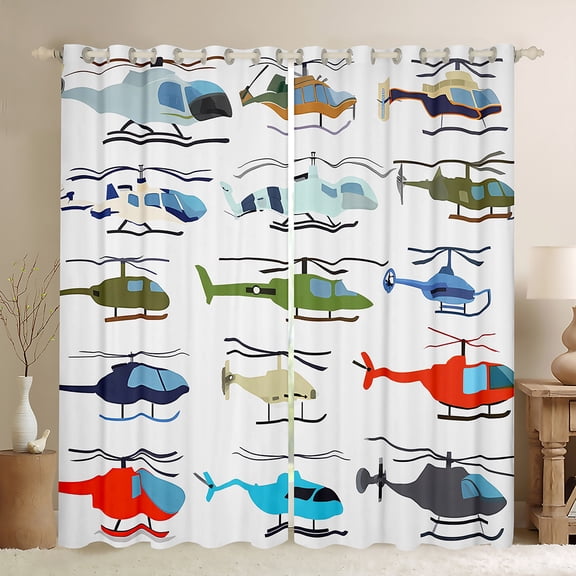 Manfei Colorful Helicopter Black Out Curtains for Boys, Air Transportation Curtains Pack of 2 (42x63 Each), Aircraft Airplane Bedroom Curtains, Luxury Room Decor