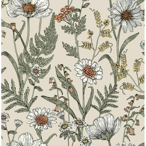 InHome Spring Meadow Cream Peel and Stick Wallpaper