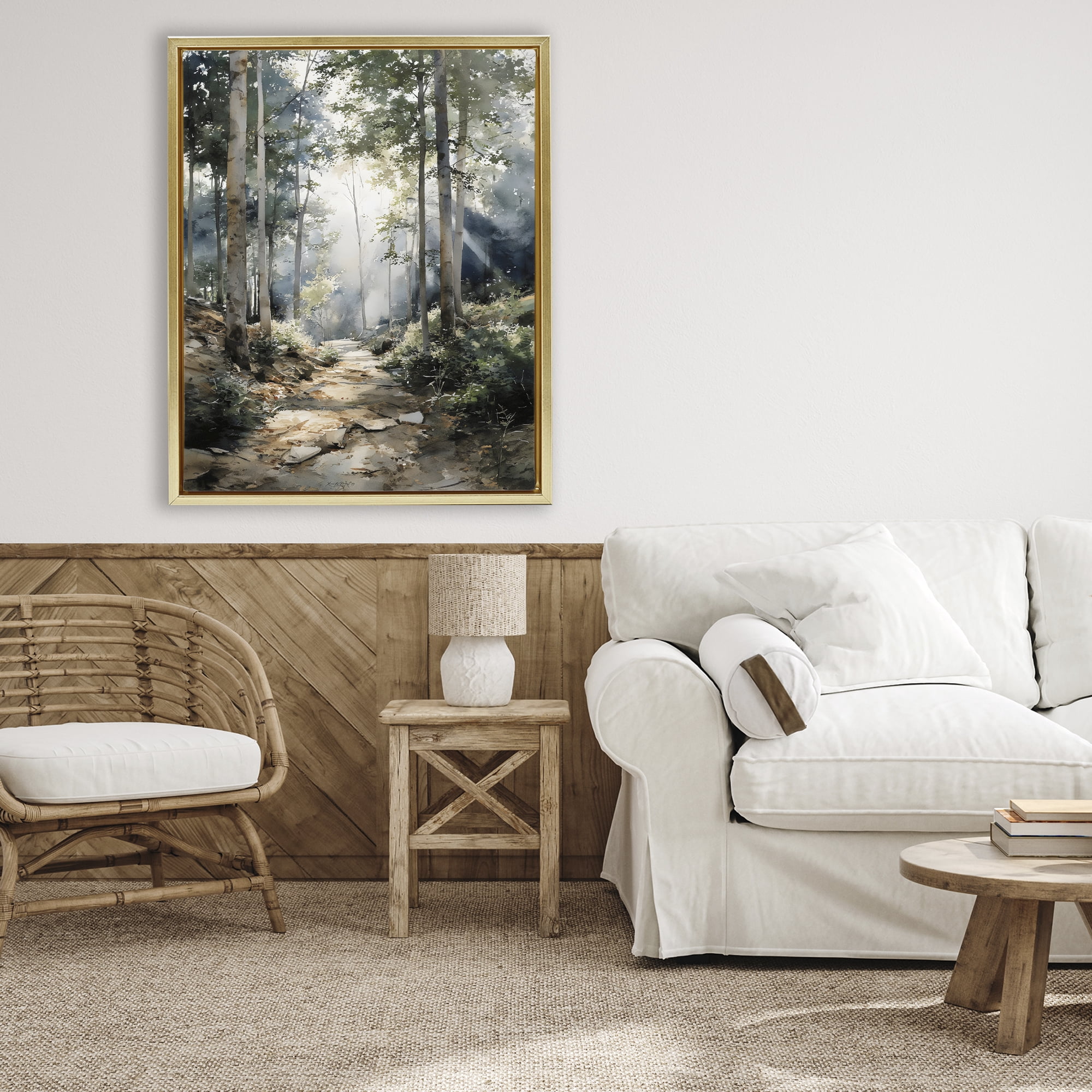 Stupell Industries Through The Woods Pathway Gold Framed Floater Canvas Wall Art, design by Franklyn Gregory