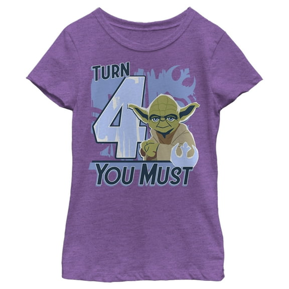 Girl's Star Wars Yoda Turn 4 You Must Rebel Logo Portrait Graphic Tee Purple Berry X Large