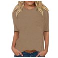 thumbnail image 1 of T-shirts pour Femmes Col Rond Manches 3/4 Blouse Imprimée Confortable Hauts d'Été pour Femmes Kaki L, 1 of 4
