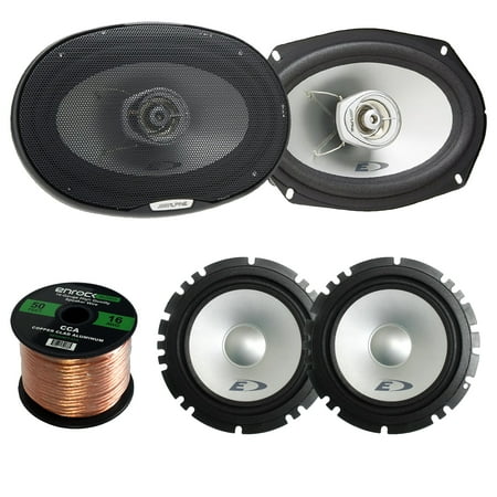 Car Speakers Bundle Alpine Type-E SXE1750S Car Audio 6.5-Inch Component 2-Way Speaker Set Of 2 Bundle + Alpine SXE-6925S 6x9 Inch 280 Watts 2-Way Coaxial Car Speaker Set Of Two - 1 Enrock 50 Feet 16 Gauge Speaker Wire ()