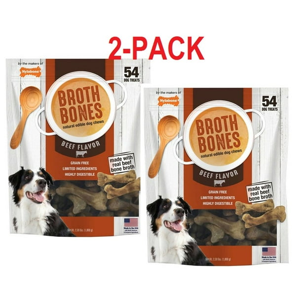 2 Pack Nylabone Broth Bones Natural Edible Dog Chews 54 ct 2.38 LB (108