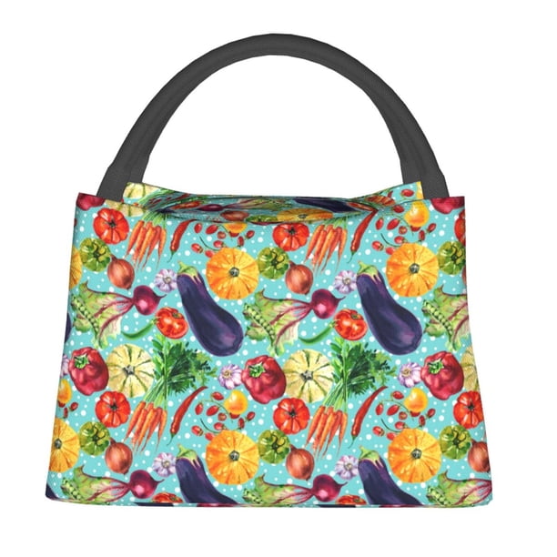 Easygdp Vegetable (2) Bolsa de Almuerzo Insulada Reutilizable, Bolsa de Mano y Bandolera para Oficina, Trabajo, Viajes