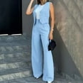 thumbnail image 4 of Likimi Two Piece Sets For Women Elegant V Neck Solid Color Sleeveless Button Down Vest Tops With Wide Leg Pants Outfit Set Sky Blue Size L, 4 of 8