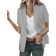 thumbnail image 3 of Sexy Dance Women Summer Plain Cardigan Jacket Blazers Office Outwear Short Sleeve Business Jackets Fake Pocket Light Gray 3XL, 3 of 5