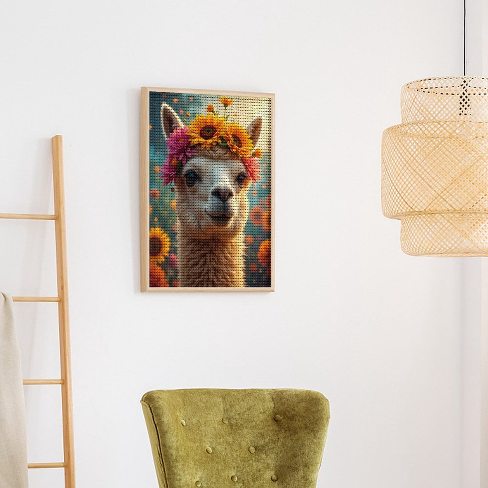 Diamond Art Kits for Adults, Llama With Flower Crown 5D Diamond Painting Kits for Adults Beginners, DIY Full Drill Diamond Painting, Gem Art and Crafts 12x16