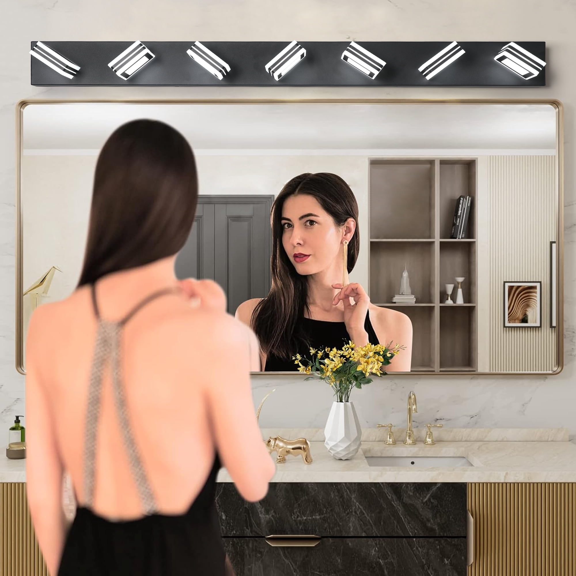 Miniyam LED Bathroom Vanity Light, 7-Light Modern Wall Lighting Fixtures over Mirror (Cool White)