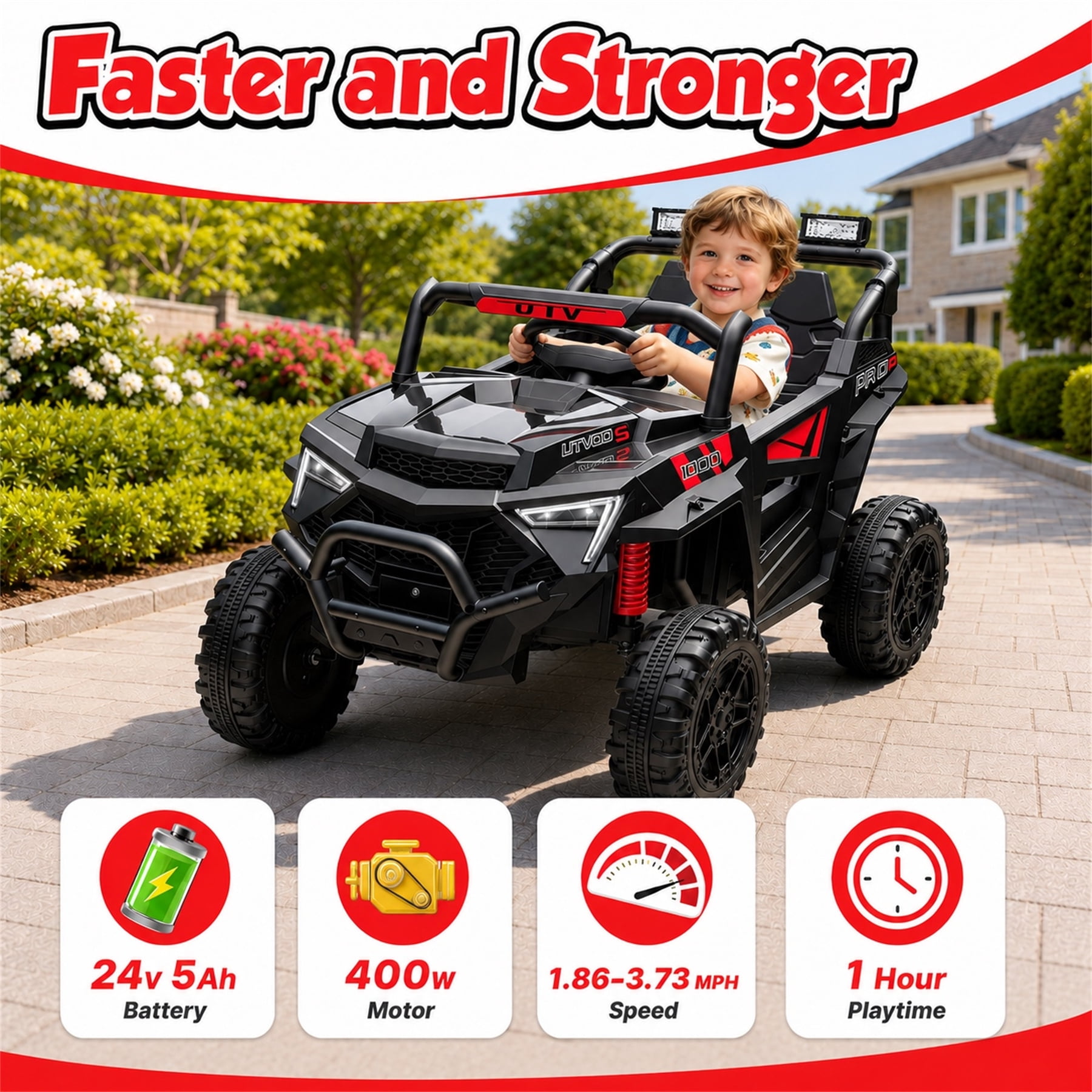 24V 400W Kids Ride On Electric UTV Car with Remote Control, Ride on Toys with Advanced Center Panel, Music, Bluetooth, LED Lights, Gift for Boys Girls 3+, Black