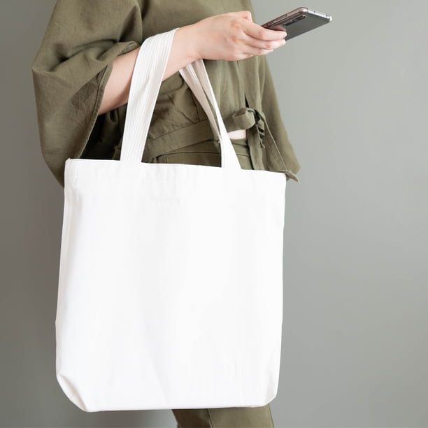 Hello Hobby, Large White Canvas Tote Bag With Strap, 3-Pack, 13.5