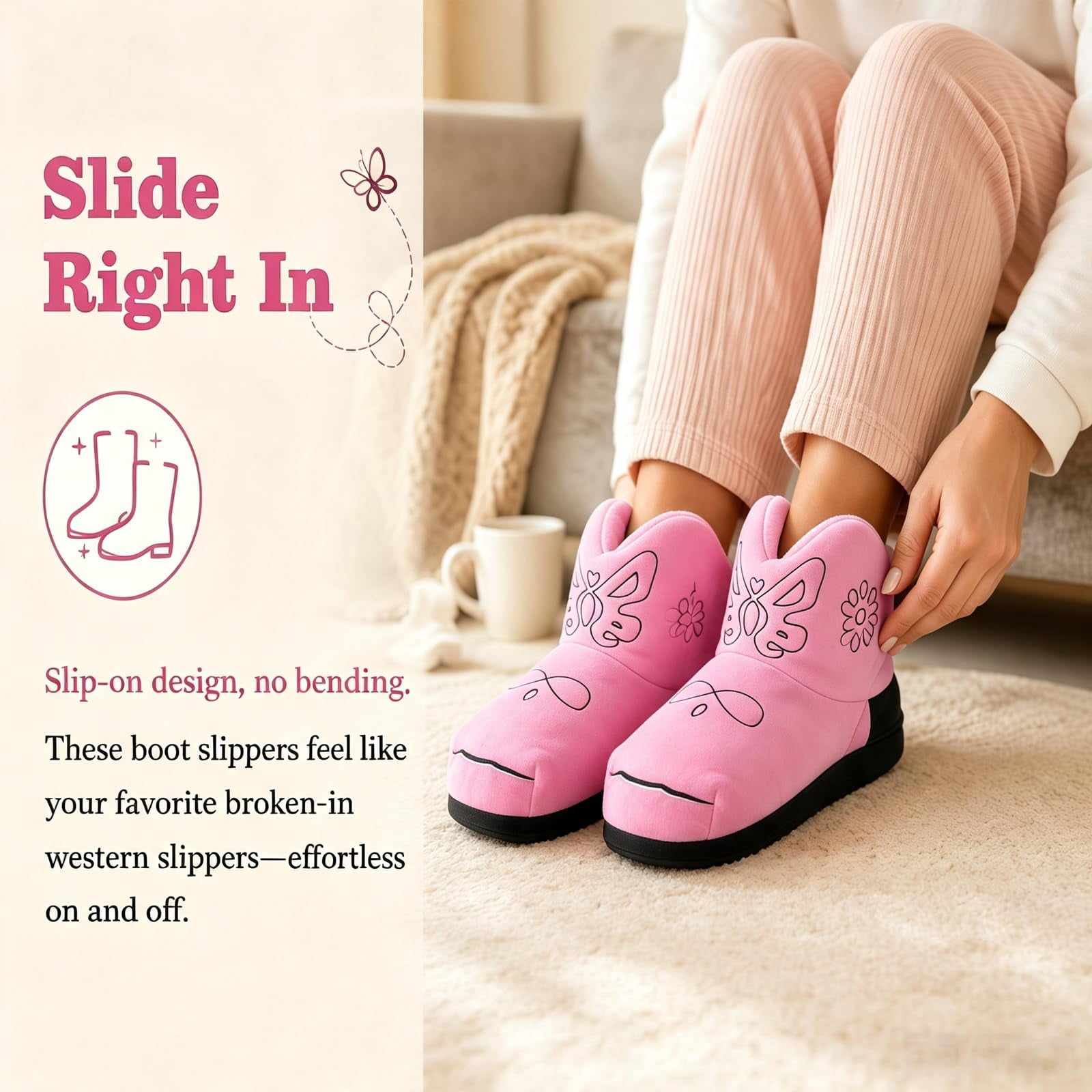 Saddle Cozy Slipper Boots for Women Men, Cozy Plush Western House Shoes for Women Men, Cute Cowgirl Indoor Slippers.