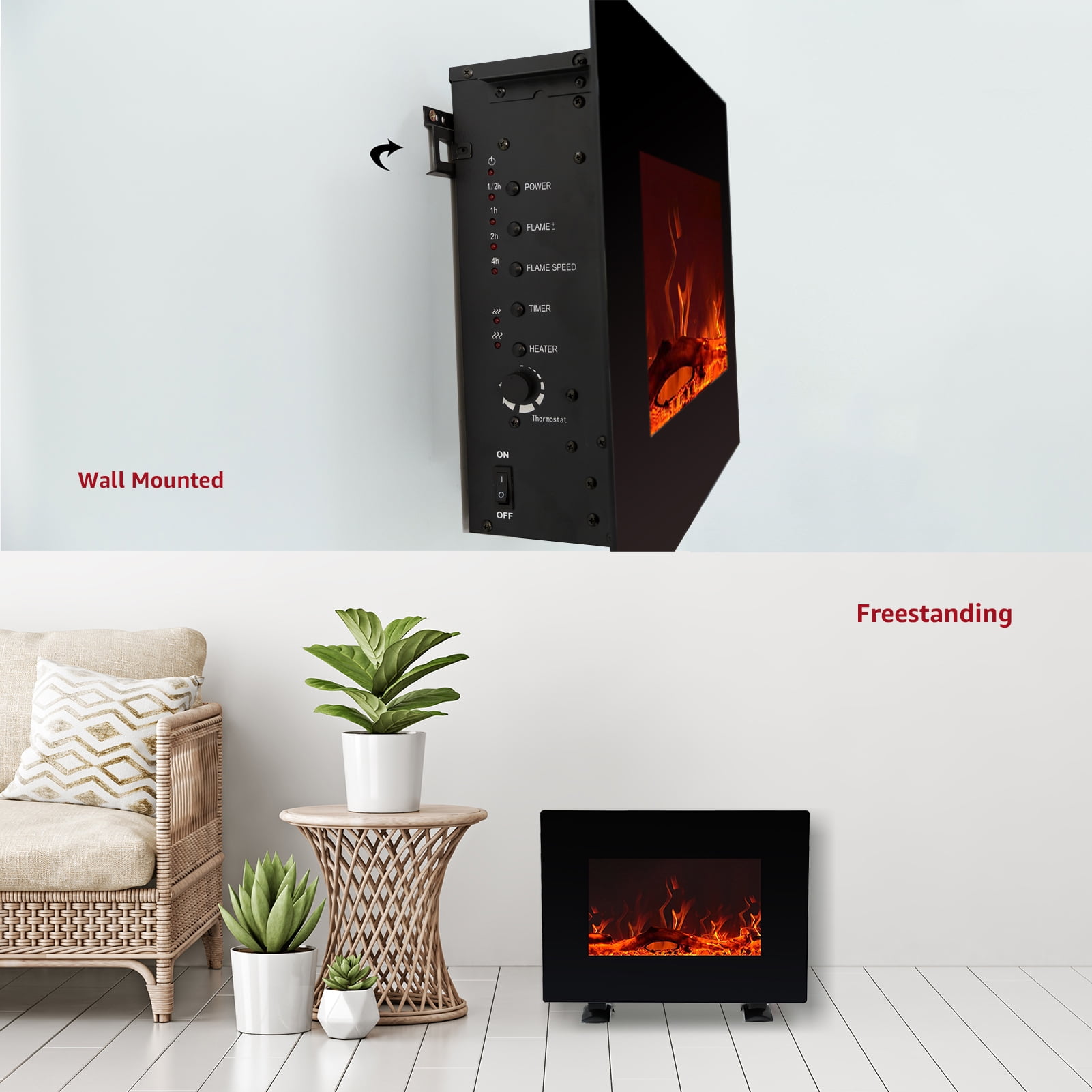 2018 Wall Mounted Electric Fireplace Pebble Effect Embedded Glass Heater Fire Flame Remote Control,1KW&2KW; 220V-240V 