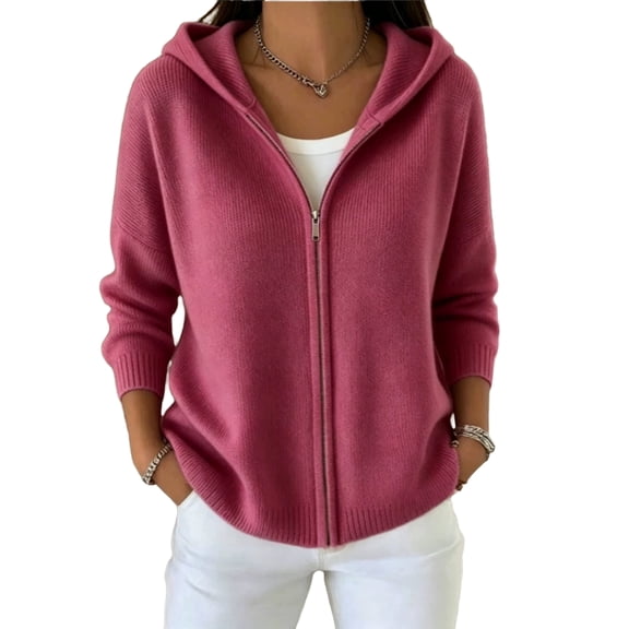 Sewkxo Womens Zip up Hooded Cardigan Knitted Hoodies Raglan Sleeve Sweaters Jacket Outerwear,Wine L