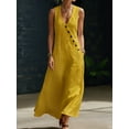 thumbnail image 6 of Women'S Cotton Linen Jumpsuits Sleeveless Wide Legs Button Down Rompers with Pockets Beige XL, 6 of 7