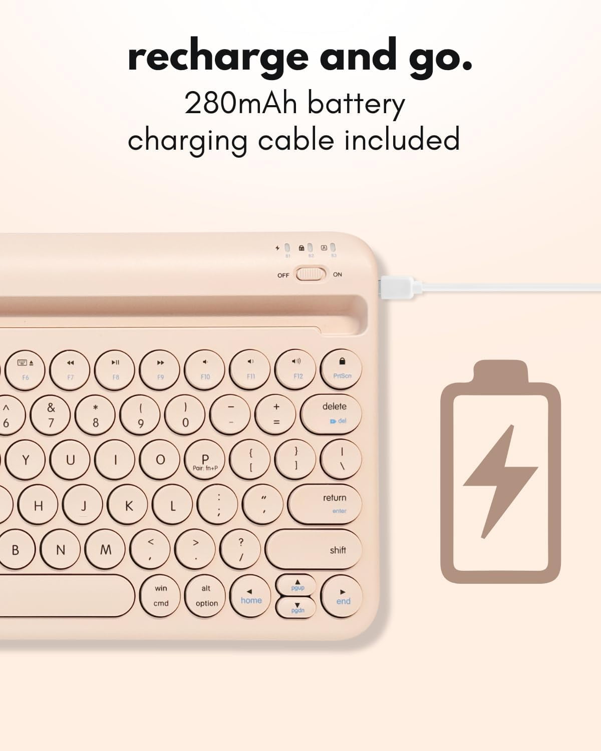 Macally Bluetooth Wireless Keyboard for Tablet (Multi-Device, Built-In Stand, Portable, Rechargeable) - Boba Brown