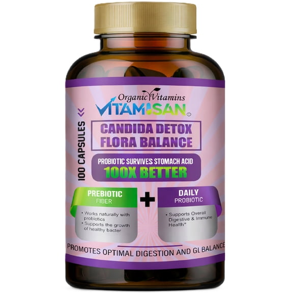 Vitamisan Flora Balance Capsules – Probiotic & Prebiotic Blend with Fiber, Enzymes & Botanical Extracts – Digestive Wellness Support – 100 Capsules