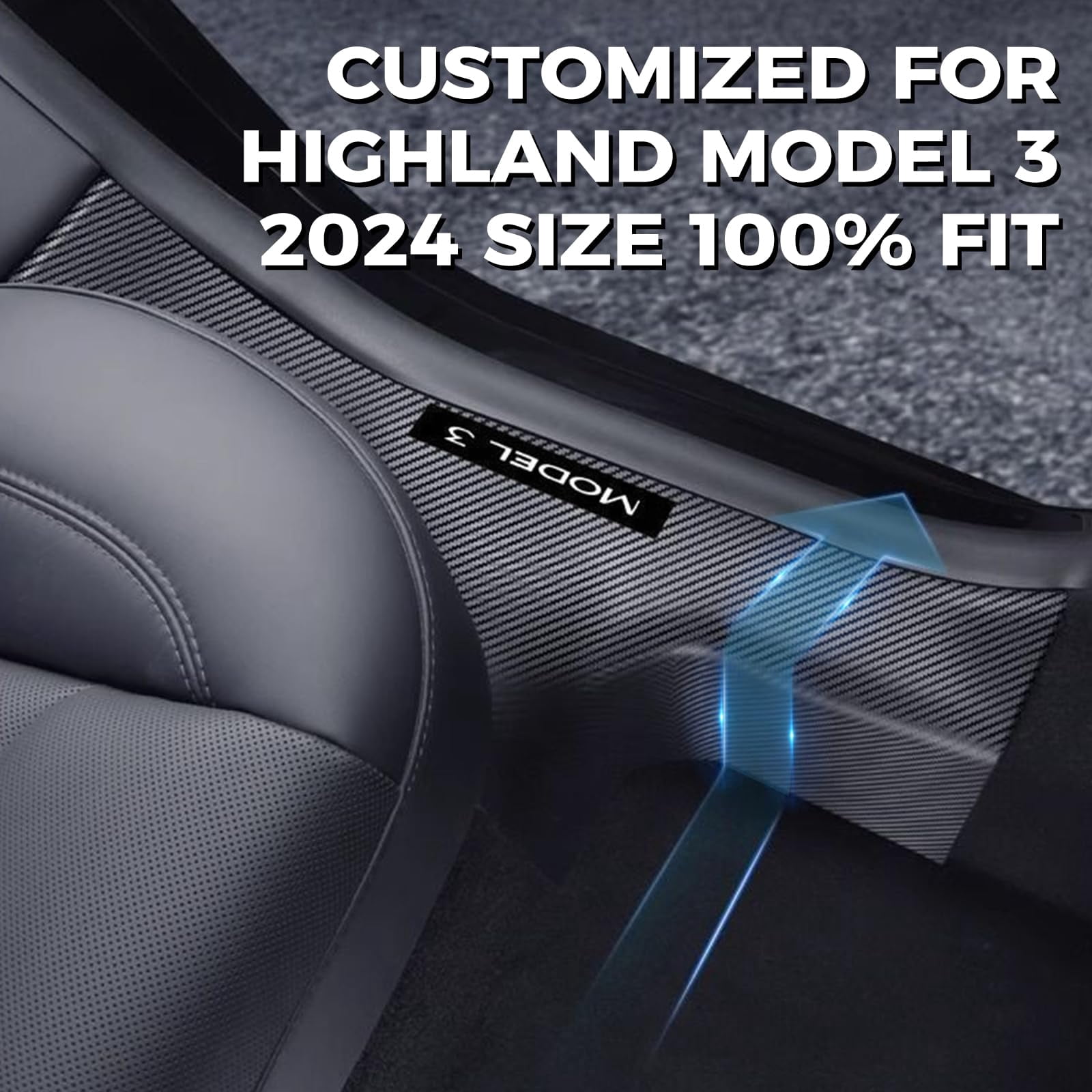 11PCS Carbon Fiber Door Sill Protector Model Y Juniper 2025 2026 8Pcs Door Sill Protector and 2Pcs Center Console Anti-Kick Pads and Rear Bumper Guard for Tesla Model Y Juniper Accessories