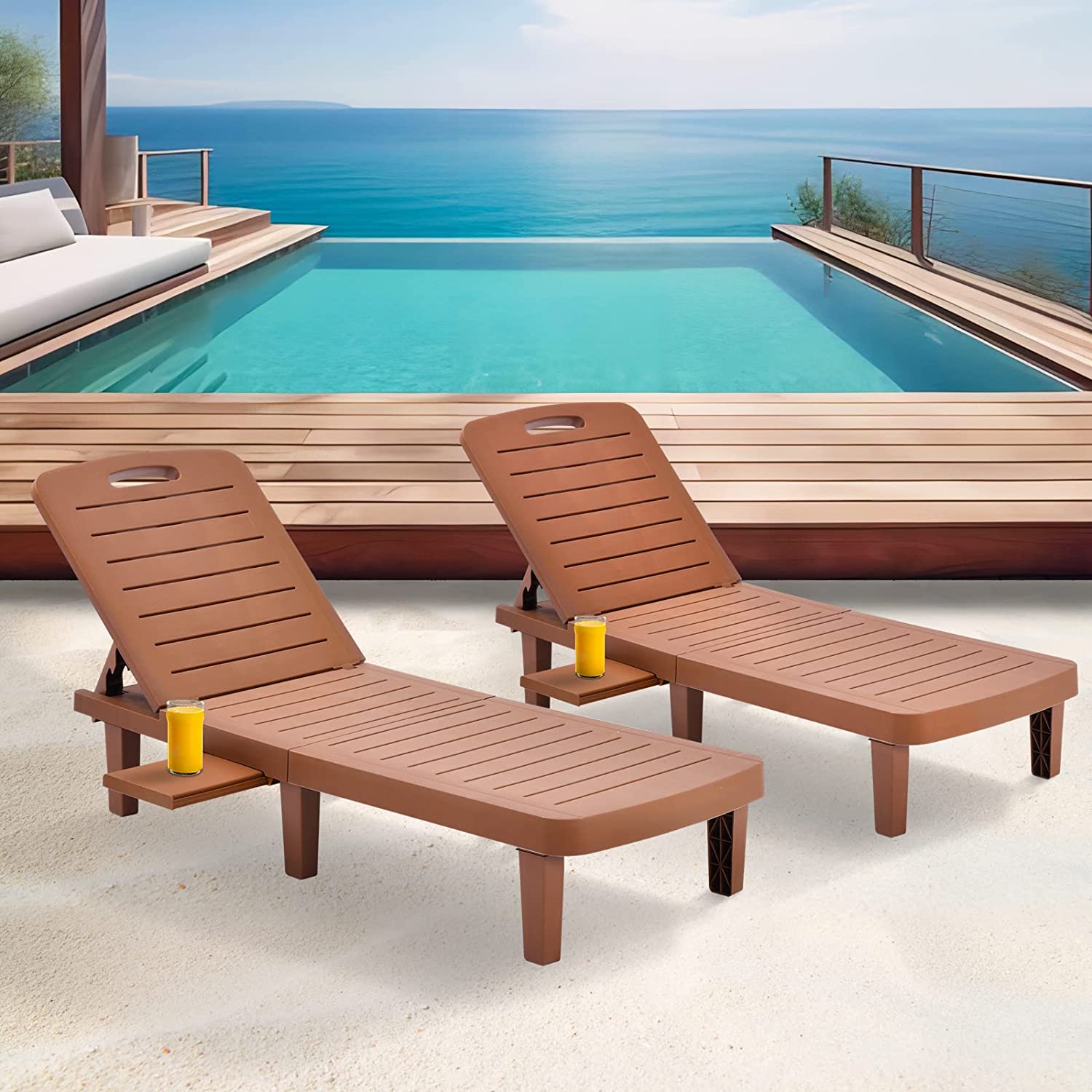 SoarFlash HDPE Sunbed Patio Chaise Lounge Set of 2, All Weather Outdoor