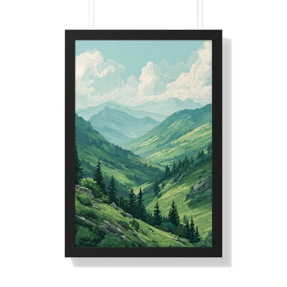 Green Mountain Valley Landscape Vertical Poster Scenic Wall Art, Poster Only