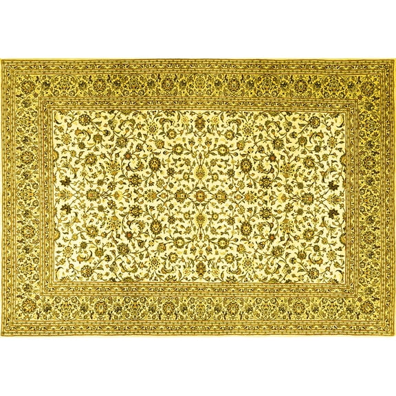 Ahgly Company Machine Washable Indoor Rectangle Persian Yellow Traditional Area Rugs, 5' x 7'