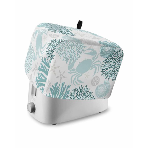 Fsddascl Teal Green Crab Coastal Toaster Cover 2 Slice, Small Kitchen Appliance Covers, Summer Coral Nautical Toaster Oven Cover with Loop, Bread Machine Cover Polyester Dust Cover Protection
