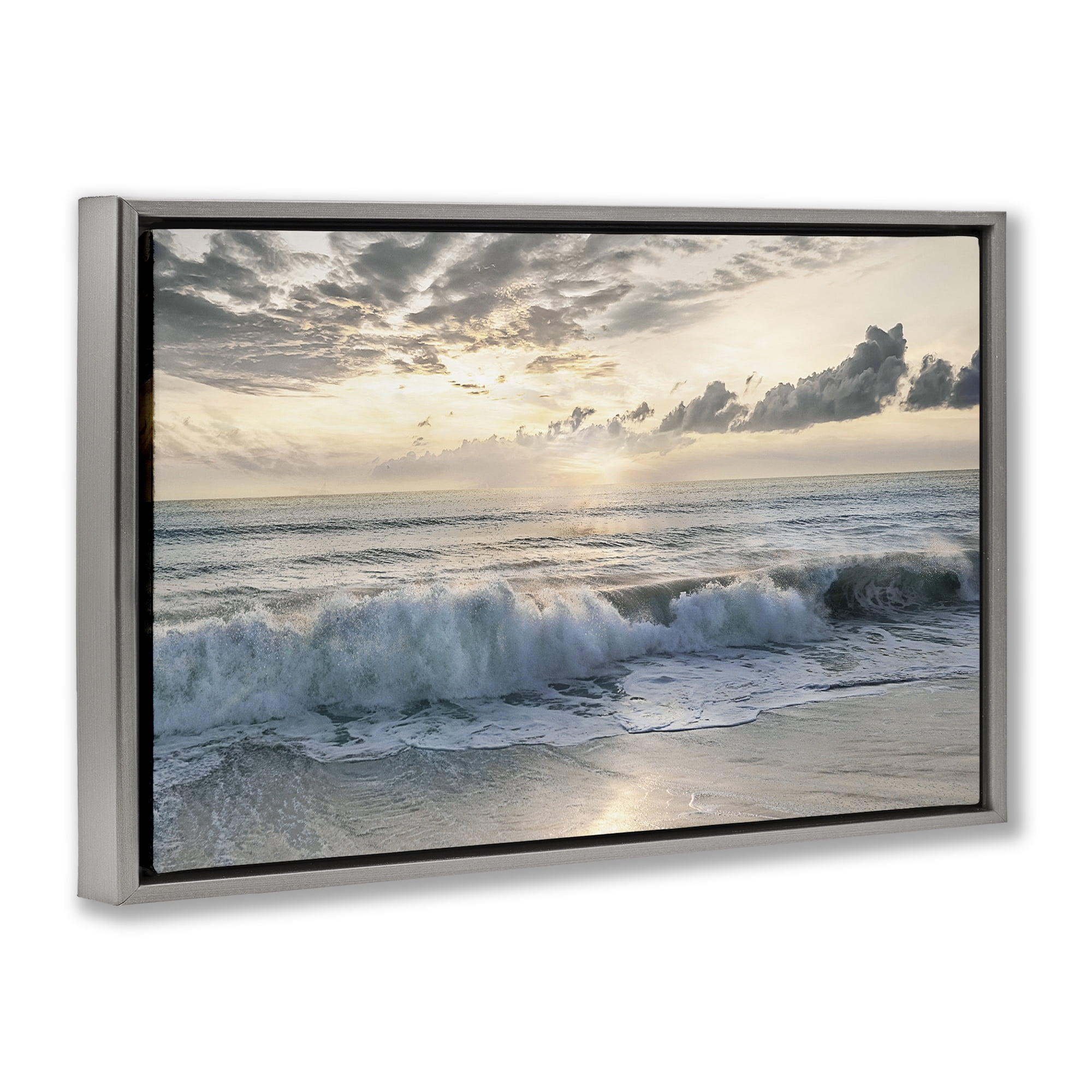Stupell Industries Sunset Foam Along Shoreline Gray Framed Floater Canvas Wall Art, design by Mike Calascibetta