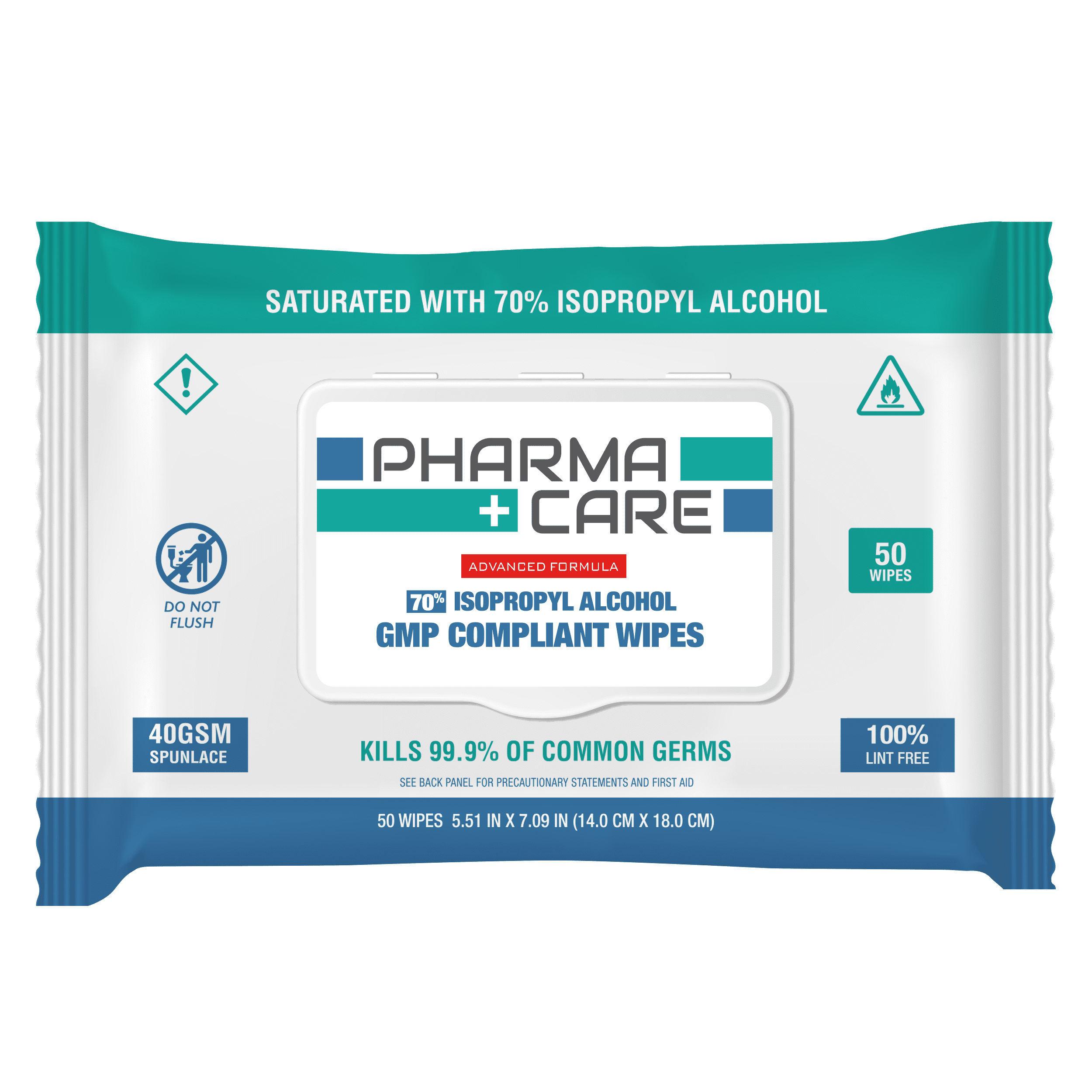 PharmaCare Advanced Formula 70% Alcohol Wipes - (50 Count) 40 Packs (case)