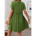 thumbnail image 4 of Women A Line Dress Bamboo Cotton V Neck Short Sleeve Summer Mid Length Loose Fit, 4 of 7