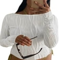thumbnail image 1 of Fée Grunge T-Shirt Vintage Manches Longues Texturé Slim Fit Pull Années 90 Crop Tops Blanc M, 1 of 7