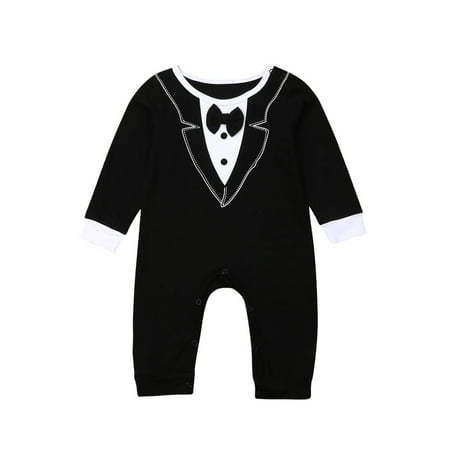 

AmShibel Baby Boy Gentleman Romper Newborn Formal Outfit Wedding Suit Long Sleeve with Bowtie